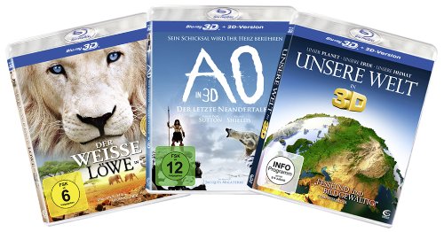  - Die 3D-Family-Box - Boxset mit 3 3D-Superhits für die ganze Familie (Der weiße Löwe, AO - Der letzte Neandertaler, Unsere Welt) [3D Blu-ray]