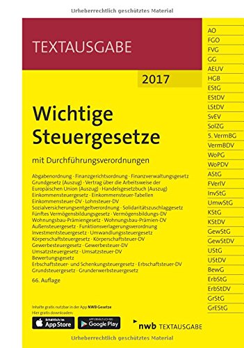  - Wichtige Steuergesetze: mit Durchführungsverordnungen. (Textausgabe)