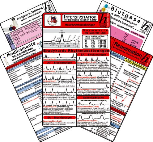  - Intensiv-Station Karten-Set - Analgesie & Sedierung, Blutgase & Differentialdiagnose, Herzrhythmusstörungen, Inkompatibilitäten intravenöser Medikamente, Reanimation