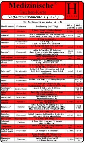  - Notfallmedikamente 1 / 2 ( 2 Karten-Set ). Medizinische Taschen-Karte